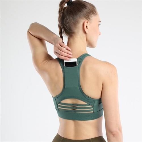 Women High Impact Sports Yoga Bra with Phone Pocket Crop Top Mesh Top Sports Bra for Women Gym Sexy Female Workout Push Up Tops