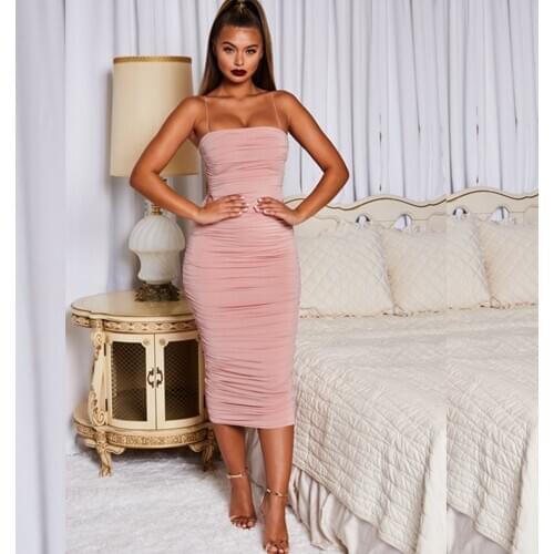 2019 New Fashion Wine Red Pink Strapless Sexy Spaghetti Strap Women Summer Dress Backless Celebrity Party Midi Clubwear vestido