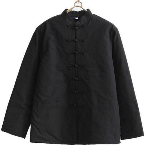 Winter New Plus Size 4XL Black Thick Kung Fu Jacket Mandarin Collar Chinese Loose Tai Chi Top Hot Sale 100% Cotton Coat Parkas