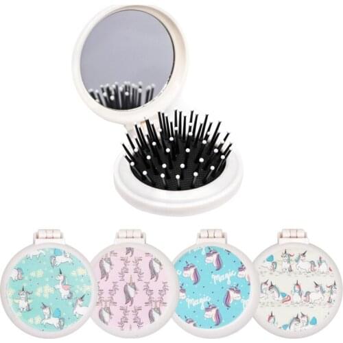 1pc 4 Colors Folding Air Bag Head Massage Comb Brush Relaxing with Mirror Compact Pocket Size Portable Mini Travel Hair Brush