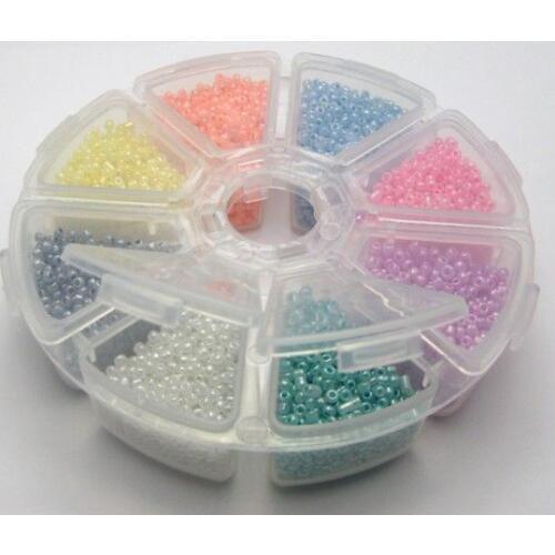 100 gram (6000pcs) Glass Ceylon Seed Beads 2mm (10/0)+Storage Box
