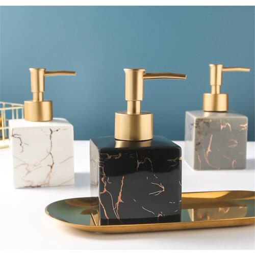 280ml Liquid Soap Dispenser Marble Pattern Ceramic Square Shampoo Bottles Bathroom Hand Sanitizer Empty Refill Sub-bottle