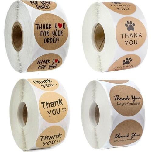 Nature Color Round Shape 500Pcs/Roll Stationery Sticker Multi Purpose Seal Labes Thank You Stickers Gift Packaging Kraft Paper