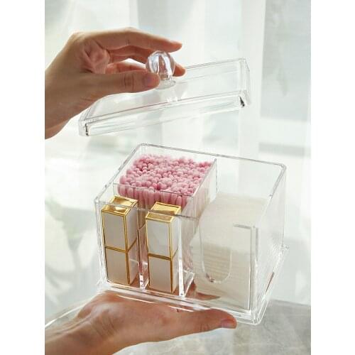 Acrylic Multifunction Cosmetic Cotton Puff Cotton Swab Storage Box Beauty Egg Lipstick Organizer Portable Clear MakeUp Container