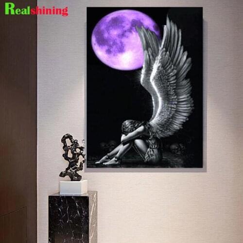 Diy 5D Diamond Painting Cross Stitch Moon Angel girl demon Diamond Embroidery Diamond Mosaic Sale Full drill Home Decor N2149