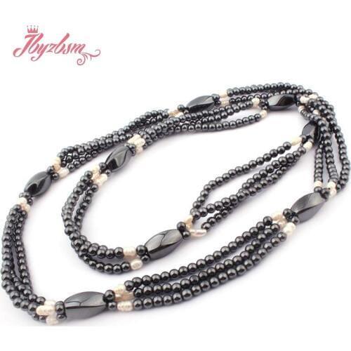 4mm Round (No Magnetic) Hematite Natural Stone Beads For Tribal Women Fashion Style Jewellery Pendant Necklace 31" Free Shipping