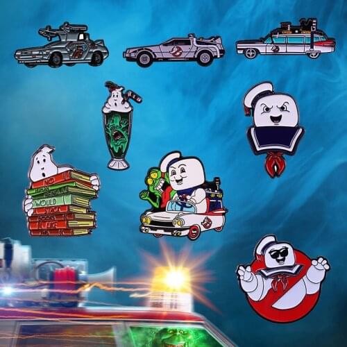 Ghostbusterrs Brooch Horror Sci-Fic Film Themd Badge The Car Vehicle Badge White Ghost Enamel Pin Jewelry