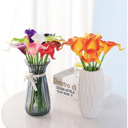 34cm PU Artificial Flowers Calla Lily Real Touch Bridal Bouquet High Quality Fake Flower Wedding Party Home Table Decoration