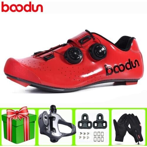 Boodun Carbon Fiber Road Cycling Shoes Sapatilha Ciclismo Bike Pedals Men Self-Locking Ultralight Professional Bicycle Sneakers