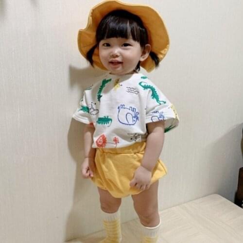 Summer Baby Boy Girl Childrens Suit Kids Boys Girls Short Sleeve Cartoon Printing T-Shirt + Shorts Suit Kids Baby Boy Girl Sets