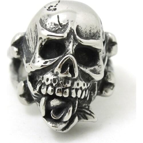 Fashion Rose Evil Skull Mens Ring 316L Stainless Mens Punk Skull Ring