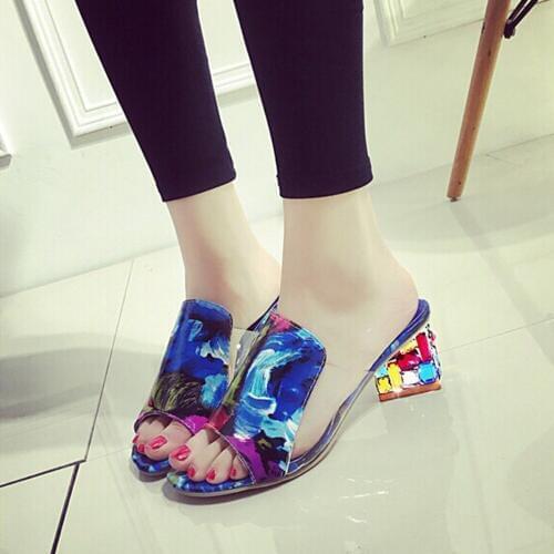 Fashion Rhinestone Sandals Women Slippers Fish Head Diamond Yards Summer Sandals Thick High Heels Female Sandals Shoes