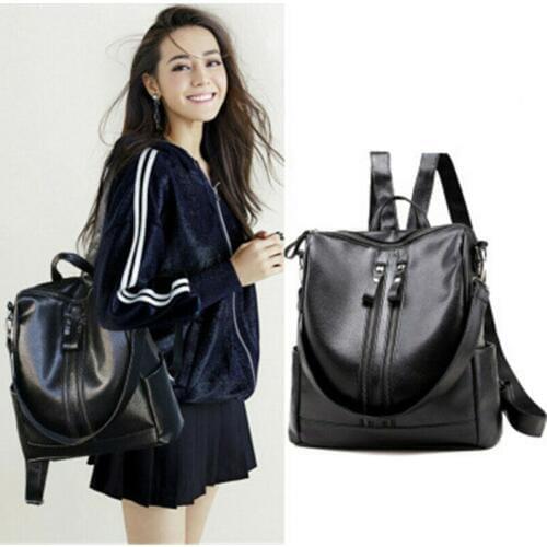 Fashion Women Backpack Shoulder Bag Rucksack PU Leather Large Capacity Travel Bag Black /BL1