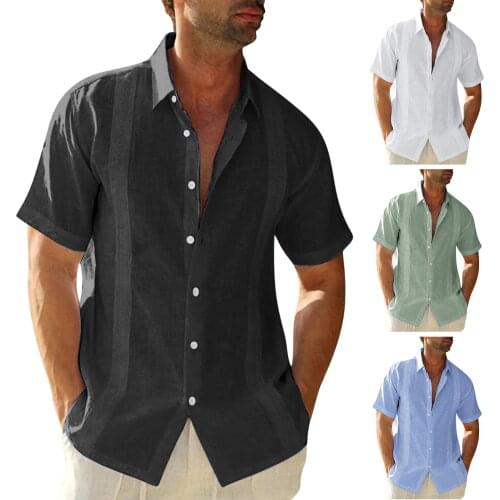 Mens Casual Shirt Embroidery Edge Solid Shirt Short Sleeve Turn-down Collar Shirts Fashion Comfy Daily Shirts Camisa Masculina