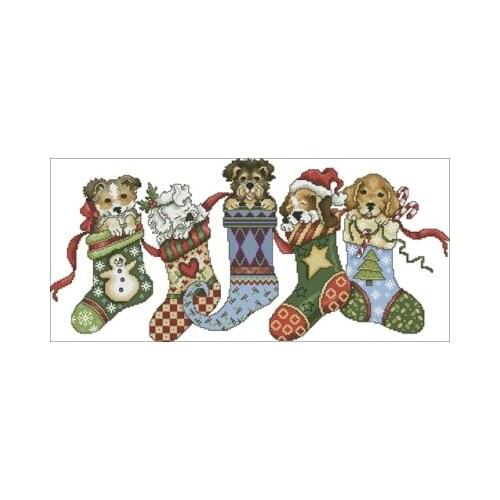 Magazine-Puppy in Socks Needlework,For Embroidery,DIY 14CT Unprinted Arts Cross stitch kits Set Cross-Stitching Home Decor