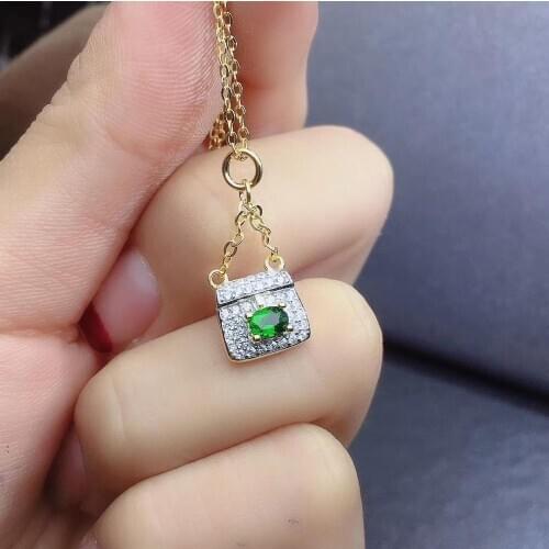 Natural green diopside gem Pendant natural gemstone pendant necklace 925 silver Elegant Small lock girl gift party jewelery