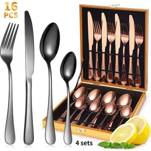 Stainless Steel Tableware Forks Knives Spoons Dinnerware 16 Pcs Sets Kitchen Utensils Lunch Of Dishes Dinner Cutlery Multicolor
