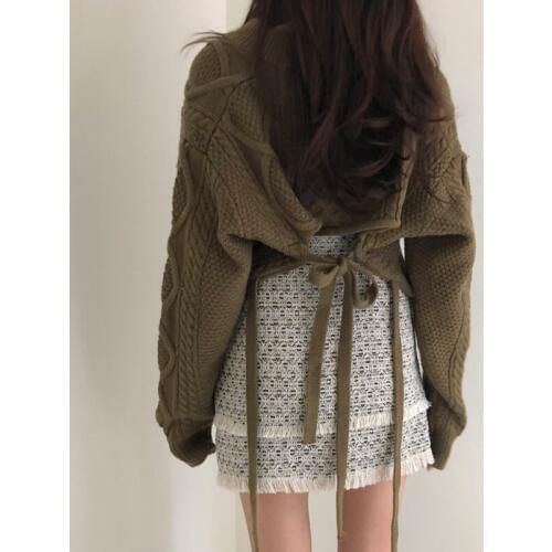 2019 Brand New Women Fashion Sweater V-neck Twisted Long Sleeve Knitted Pullover Lace-up Back Loose Oversized Sweater Sueter