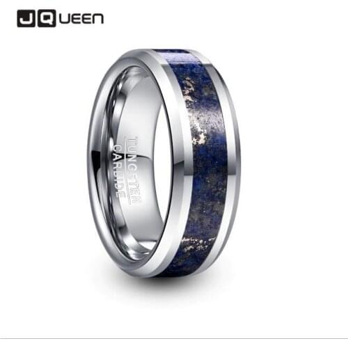 New 8mm Wide Tungsten Carbide Ring Wedding Engagement Steel Color Inlaid Lapis Lazuli Tungsten Steel Mens Ring T230R