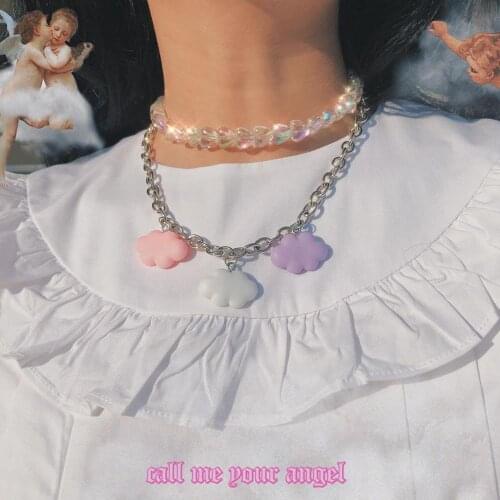 New Harajuku Cloud choker Heart Acrylic necklace Stainless Steel Chain cute pendant for women necklace jewelry Party Gifts