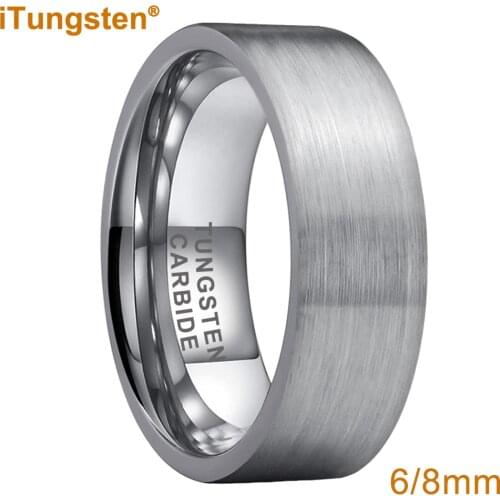 6mm Women Wedding Band Men Tungsten Flat Ring With Brush Finish Flat Band Comfort Fit