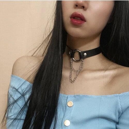 Gothic Round Chain Leather Choker Necklace For Women Adjustable Hip Hop Necklace Collar Harajuku Cosplay Rock Punk Jewelry Gifts