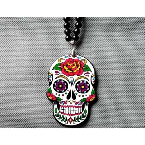 Punk hip hop Mexican tattoo skull pendant necklace charm men women fashion skeleton imitation pearl necklace jewelry hot sale