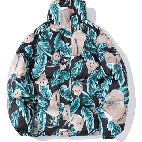 Unisex Oversize Hip Hop Parka Pattern Printed Puffy Overcoat Cotton Lined Thick Warm Winter Jacket Windbreaker For Men And Women