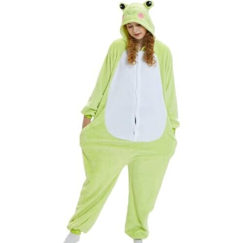 Green Frog Onesie Pajamas Kigurumi Animal Cosplay Costume Halloween Family Pijamas Women