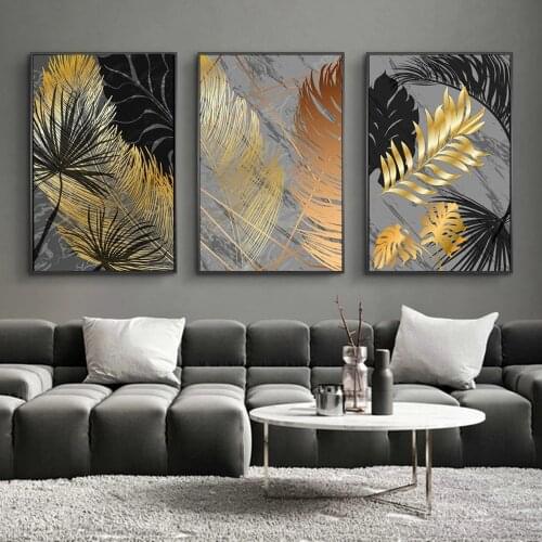 Cold Rain-prints Scandinavian Style Poster Golden Leaf Art Plant Abstract Painting Nordic Art Turtle Leaf Pictures Home Decor