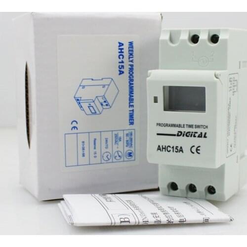 2Pcs AHC15A AC220 240V 16A Din Rail Digital LCD Weekly Programmable Electronic Timer Switch Time Switches Relay