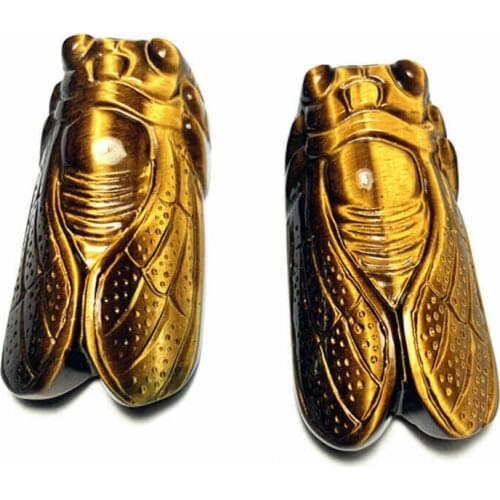 Natural Tiger Eye Stone Quartz Crystal Carved Cicada Pendant Healing Reiki