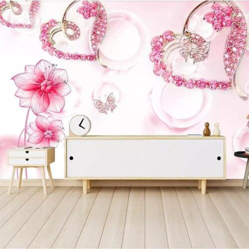 Beibehang Pink romantic love jewelry TV background wall custom large mural green wallpaper papel de parede para quarto mural