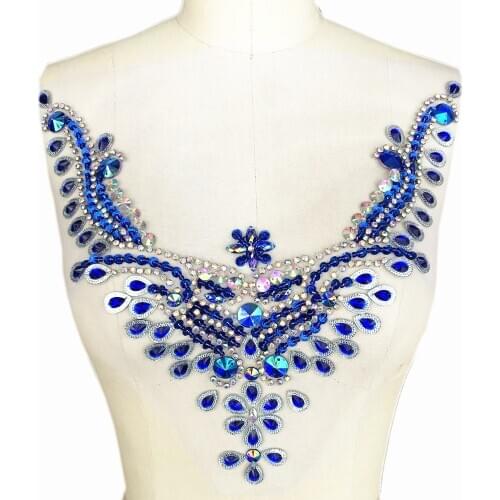 SEXY Angle wing Rhinestone Crystal Sew on V-Neck For Costume Dress Trim Appliques Trimming Patch DIY Neckline Decoration Clothes