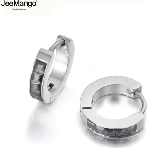 JeeMango Titanium Stainless Steel Cubic Zirconia Hoop Earrings Jewelry For Women Fashion Black Crystal Bohemia Earrings JE19179