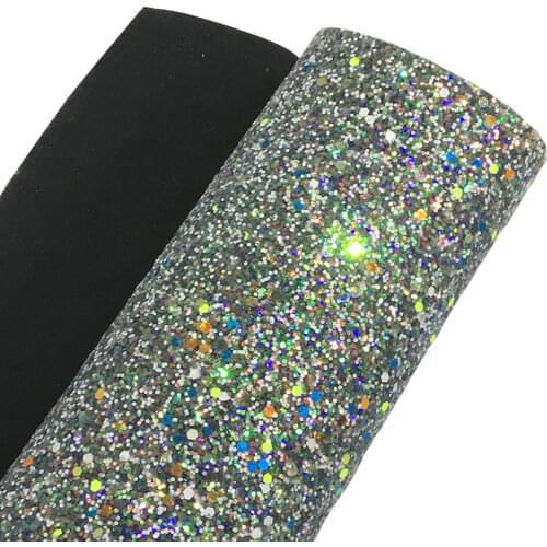Glow in the Dark Fabric with Colorful Square Sequins Chunky Glitter Faux Leather Sheets for Garment/Shoe/Bag/DIY Accessories