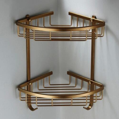 Bathroom Shelves 2 Layer Antique Metal Shower Corner Shelf Wall Mount Shampoo Storage Shelf Rack Bathroom Basket Holder MJ-7011