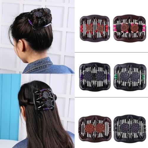 Vintage Elastic Hairpin Modeling Comb Fashion Hair Bun Maker Braid DIY Tool Women Stretch Beaded Styling Magic Brush