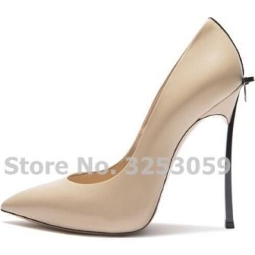 ALMUDENA Top Qulality Bowtie Metal Heels Dress Pumps Pointed Toe Nude Red Black Butterfly-knot Party Shoes For Wedding Dropship