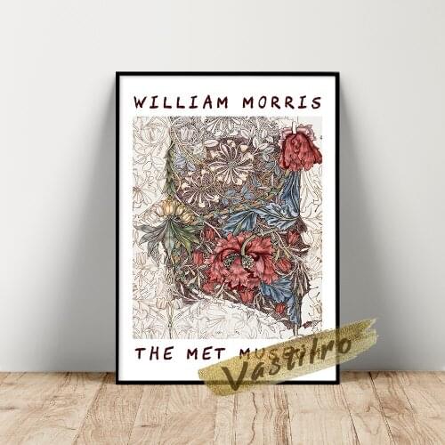 William Morris The Met Museum Exhibition Poster, Morris Flower Leaf Prints, William Vintage Plant Wall Painting, Flora Wall Art