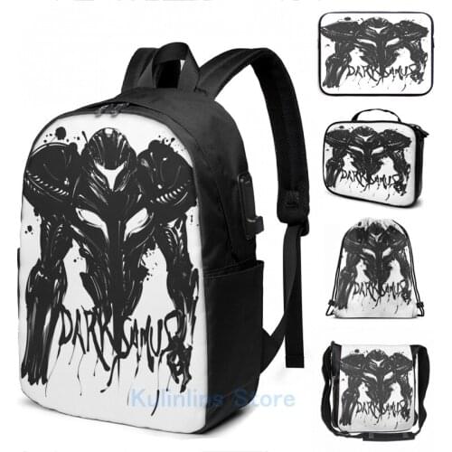 Funny Graphic print Dark Samus USB Charge Backpack men School bags Women bag Travel laptop bag
