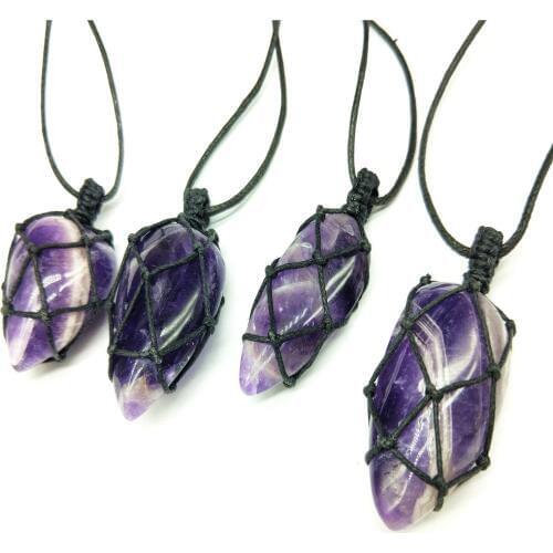 BOEYCJR Natural fantasy Purple Stone Necklace Chain Handmade Jewelry Ethnic Vintage Stone Pendant Necklace for Women