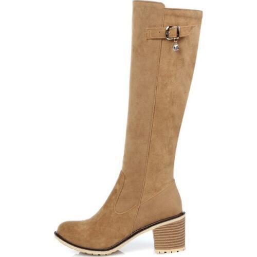 Autumn New Riding Boots Classic Knee High Faux Suede Handsome Knight Boots Block Thick Heel Footwear Zipper Buckle Womens Botas