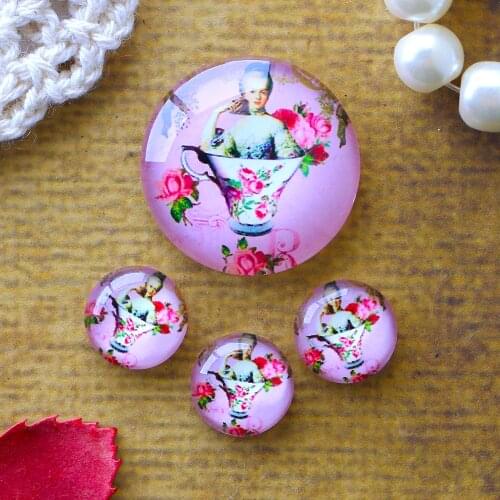12mm 25mm 14mm 16mm 18mm 20mm Photo Glass Cabochons Round Cameo Set Handmade Settings Stone Middle Ages 08