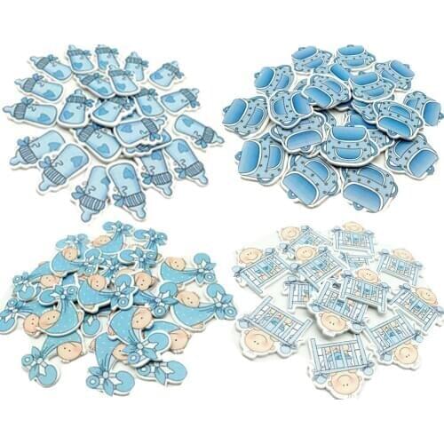 20pcs Cute Blue Baby Bed Painting Feeding-Bottle Wooden Handmade Piece No Holes Buttons DIY Scrapbooking Craft Accessories