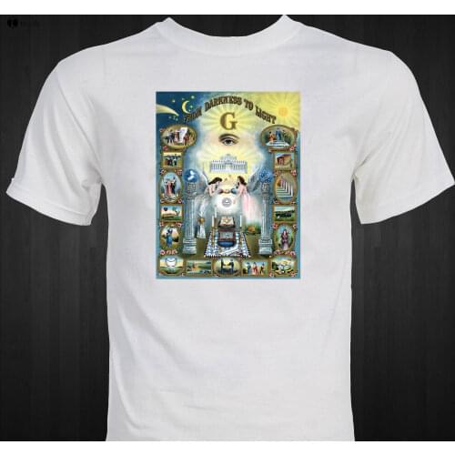2019 Fashion Retro Summer Men Print Freemason Masonic 1908 "From Darkness To Light" Conspiracy T-Shirtdesign A Shirt
