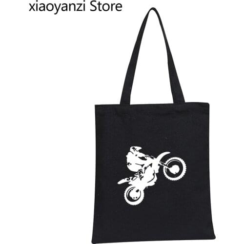 2021 Women Casual Fashion Canvas Shopping Bags Totes Large Capacity cross country motorcycle printed Eco Reusable Shoulder Bag
