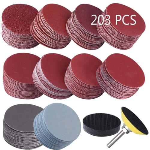 203Pcs Sandpaper Suit Alumina Sponge Sanding Discs Set 2 inch 1/4 Inch Metal Shank 80 to 3000 Grit Sanding Discs Home Tools