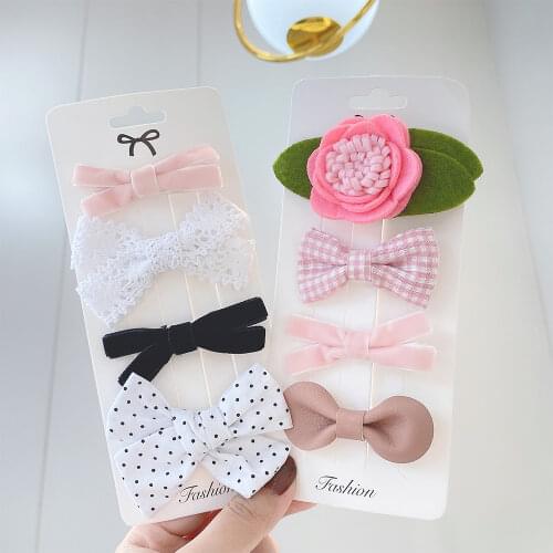 4Pcs Korean Children Simple Cute Flower Hairpins Fashion Sweet Girl Princess Fabric Printed Bow Hair Clips Hair Accessories