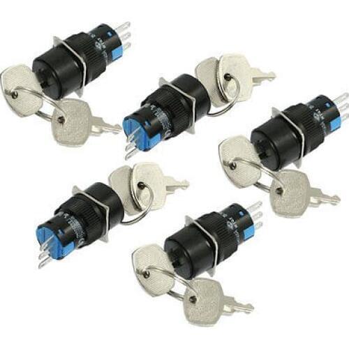 5 Pcs Panel Mount SPDT 2 Position Round Key Lock Push Button Switch AC 250V 5A LA16 11Y2